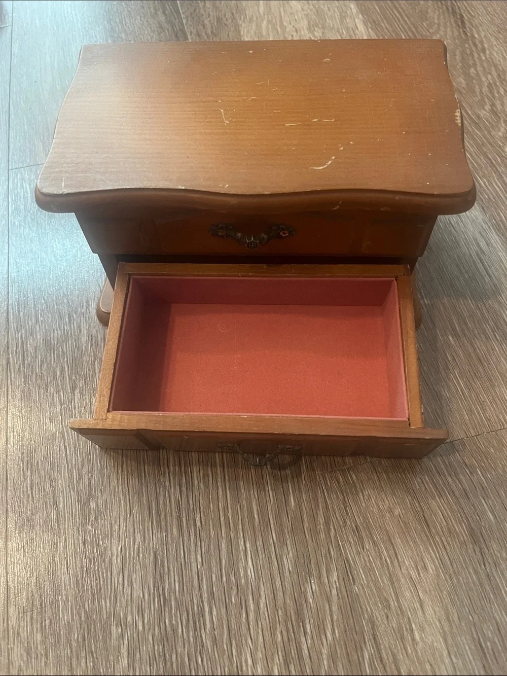 Vintage Wooden Jewelry Box in Warm Brown